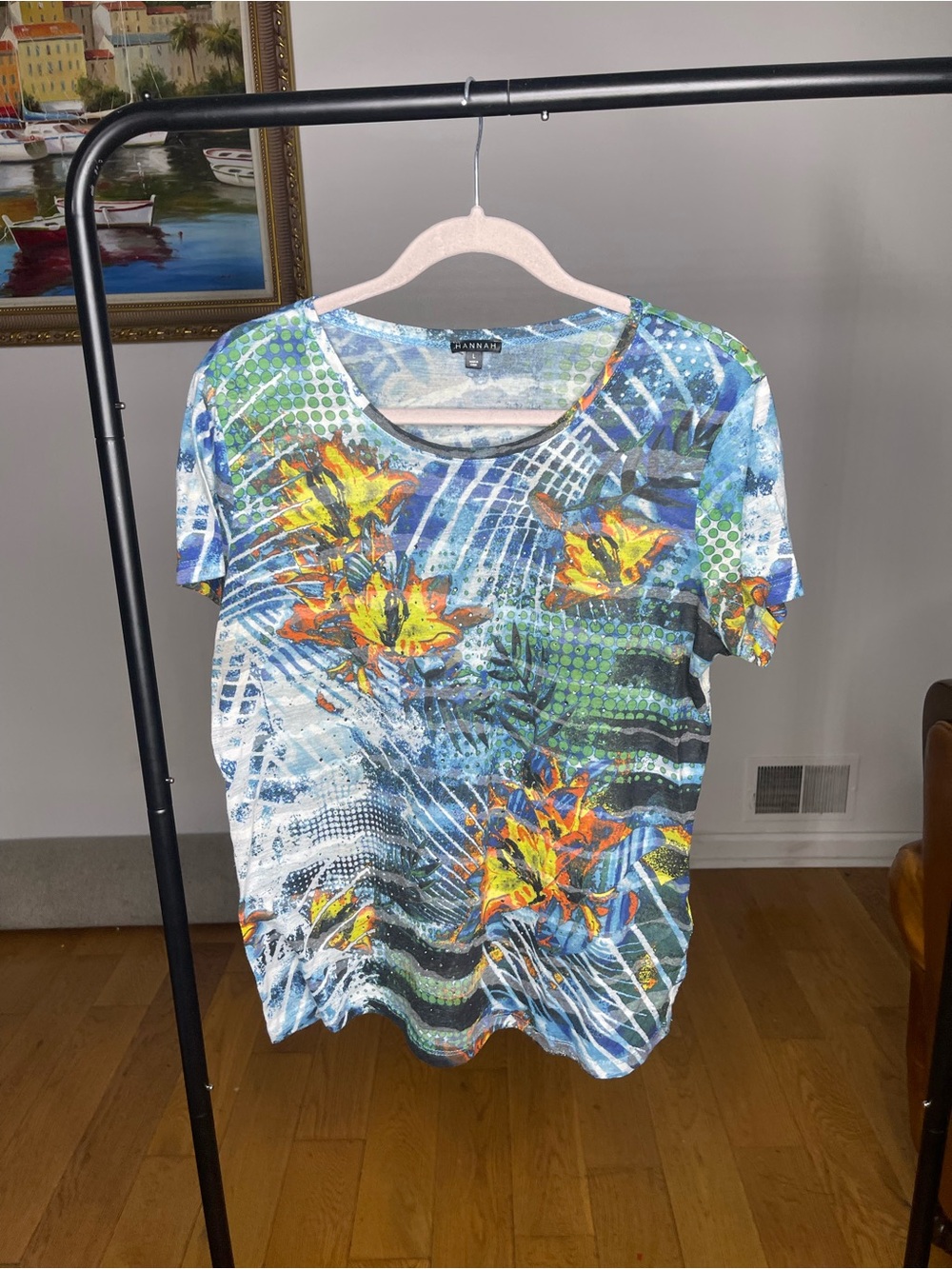Hannah Blue Multicolor Floral Short-Sleeve Tee
